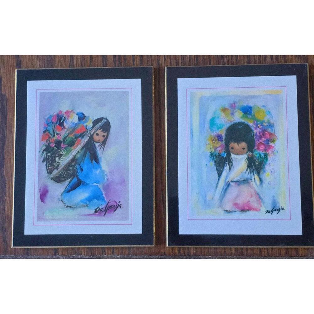 2 Ted DeGrazia Art Plaques Girls Carrying Flower Baskets Boho Vintage Southwest